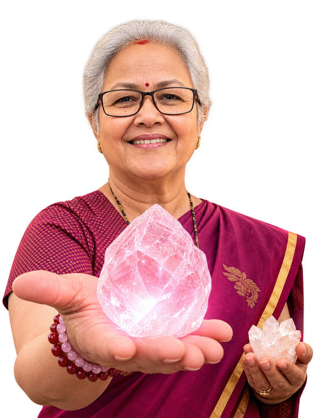 Sharda Karve with a pink crystal