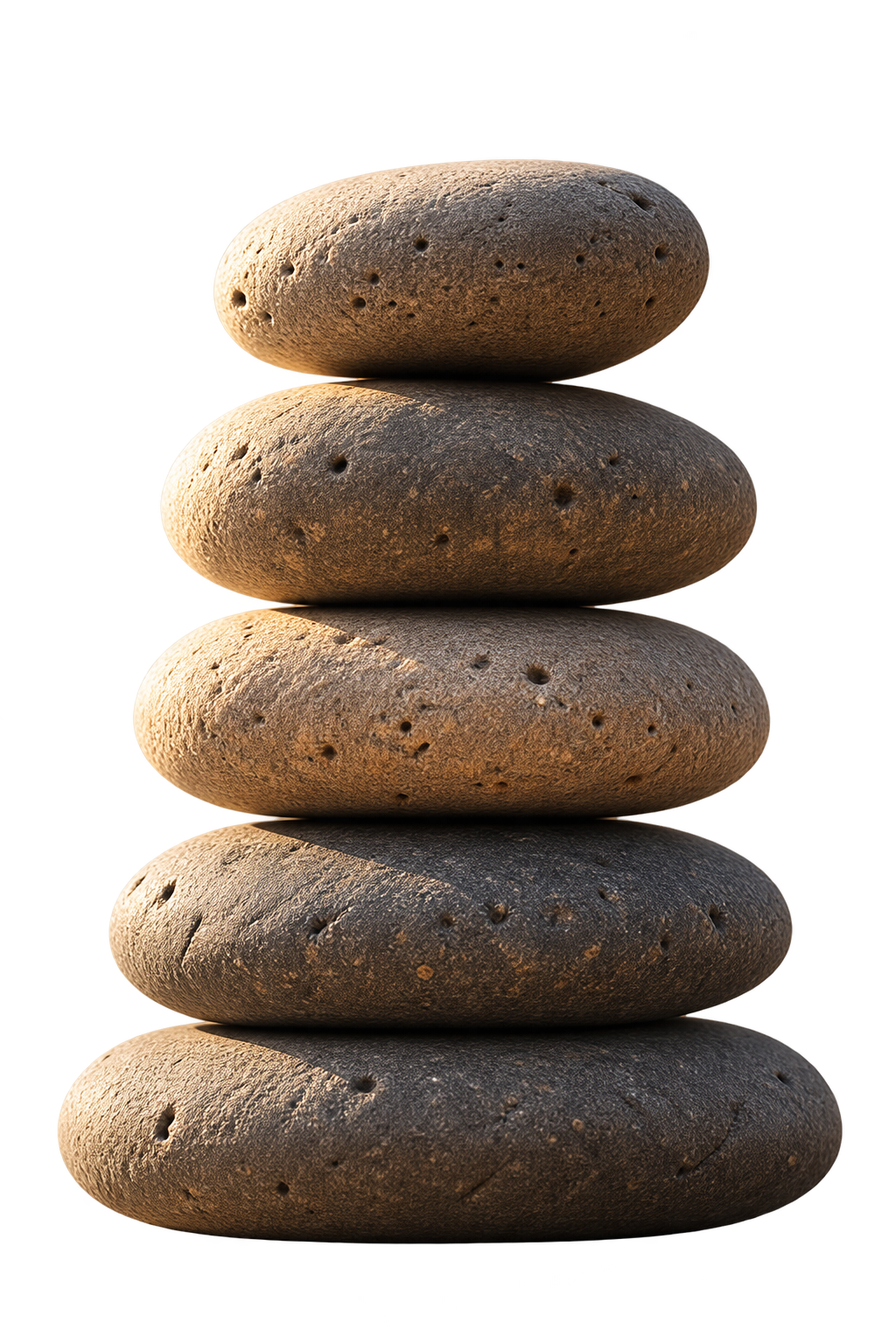 Five natural zen stones balanced in a stack